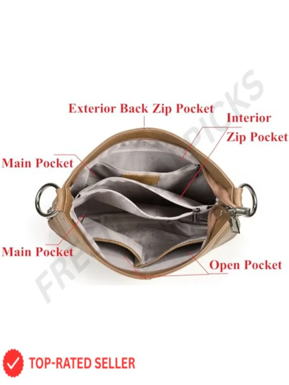 Genuine Leather Hobo Handbag Purse Crossbody Shoulder Bag 2-Way Removable Strap
